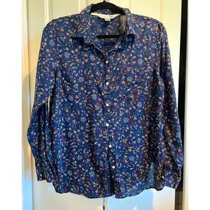 Floral Print, Navy Long Sleeve Classic Button-Down